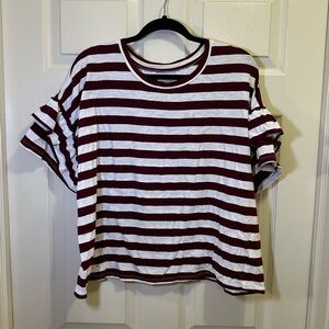 Universal Thread Ruffle Sleeve Knit Top Size XL Stripes Maroon White